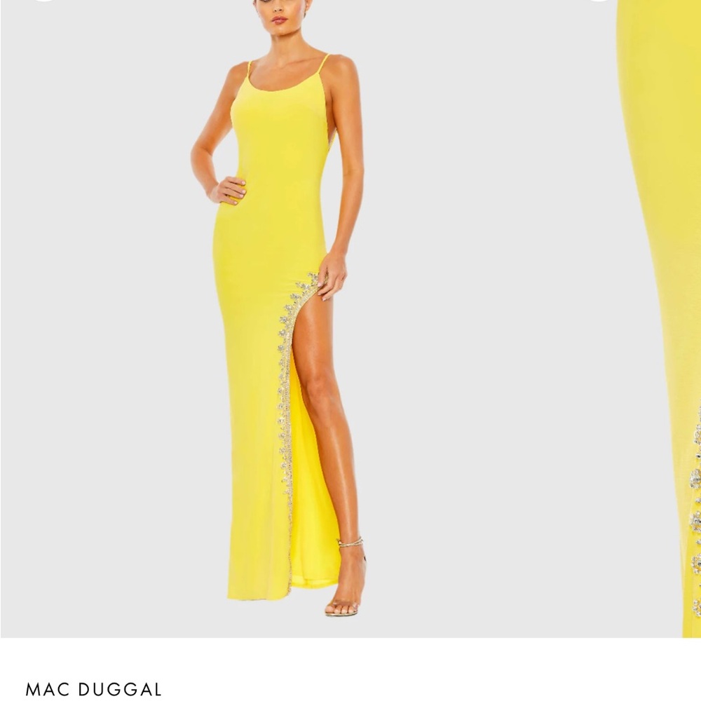 Mac Duggal Rhinestone Encrusted Side Slit Gown